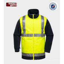 Mens high visibility detachable sleeves hi vis 3m safety jacket with EN20471